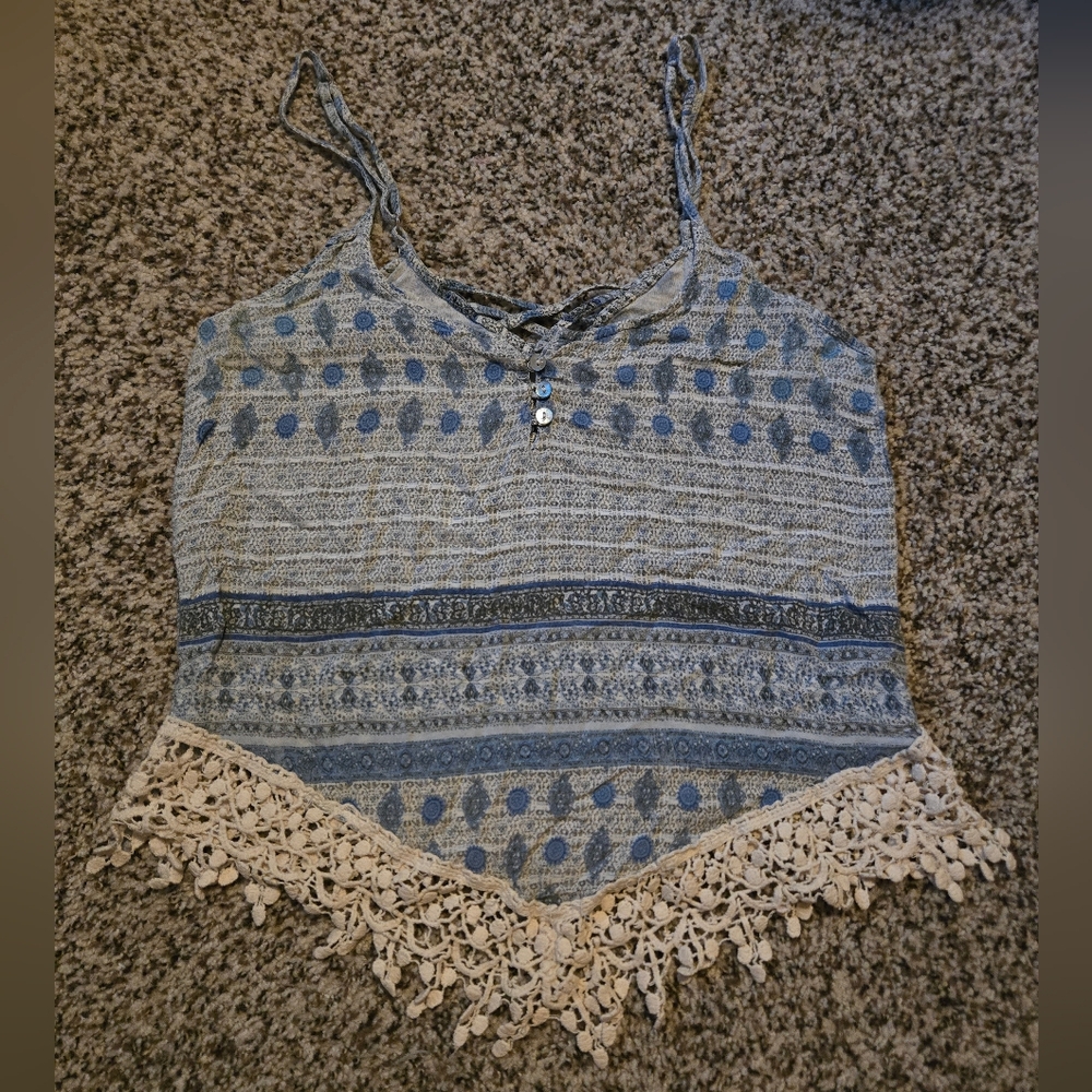 Passport Crochet Hankie Tank with Buttons
